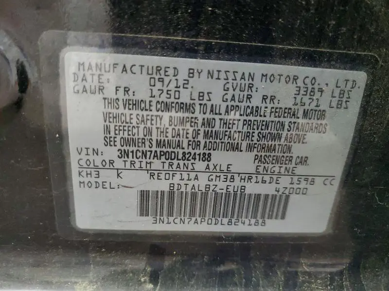 2013 NISSAN VERSA 1.6 S  