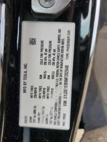 2022 TESLA MODEL 3   
