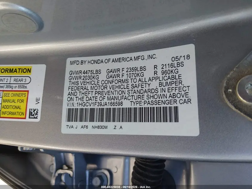 2018 HONDA ACCORD SPORT