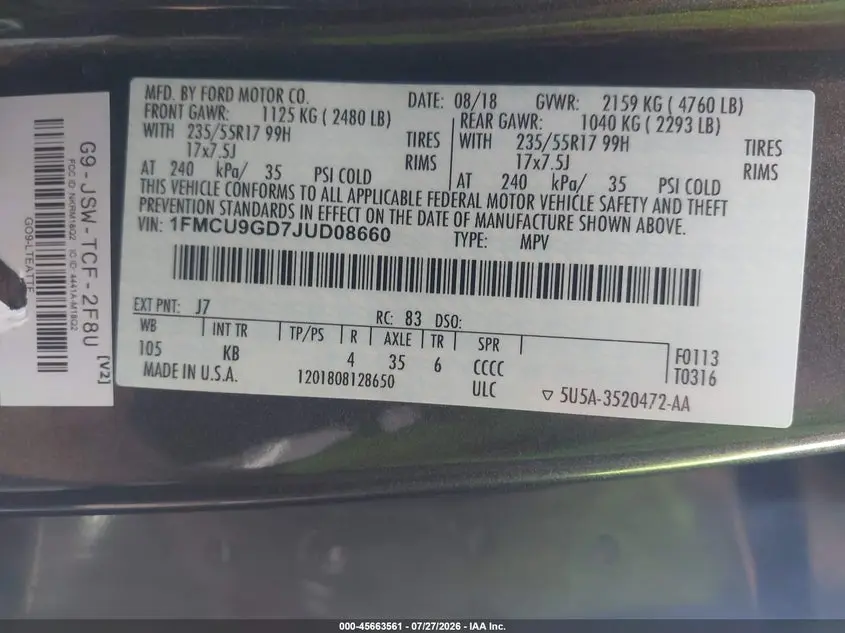 2018 FORD ESCAPE SE