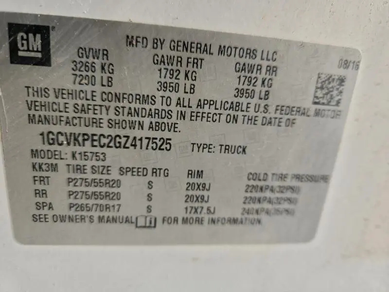 2016 CHEVROLET SILVERADO K1500 CUSTOM  