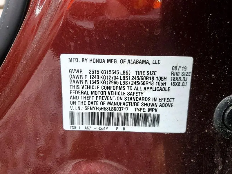 2020 HONDA PILOT EXL  