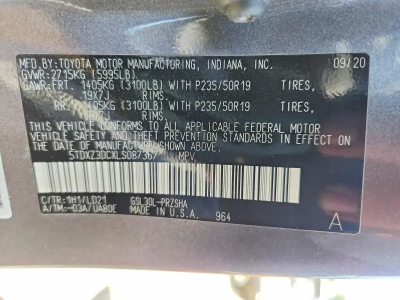 2020 TOYOTA SIENNA SE PREMIUM 8-PASSENGER  