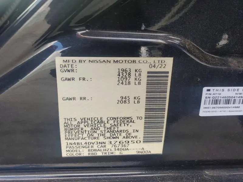 2022 NISSAN ALTIMA SV  
