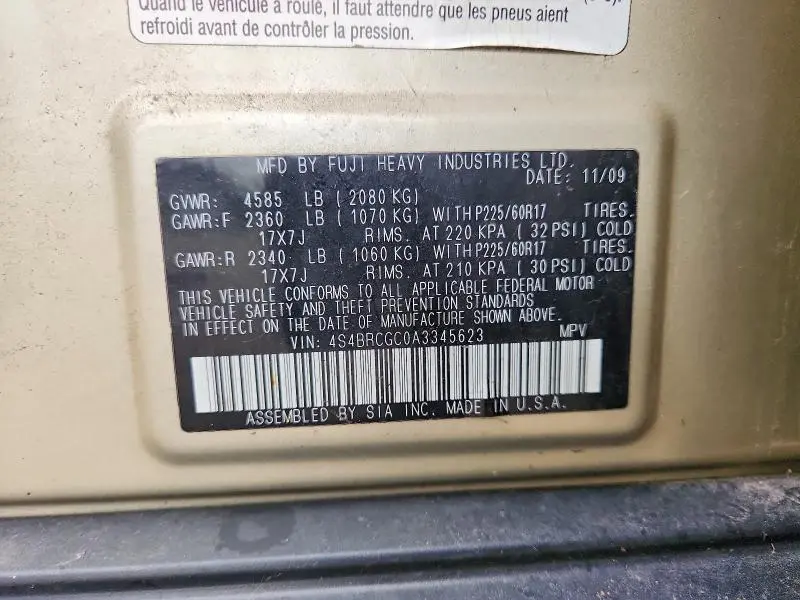 2010 SUBARU OUTBACK 2.5I PREMIUM  