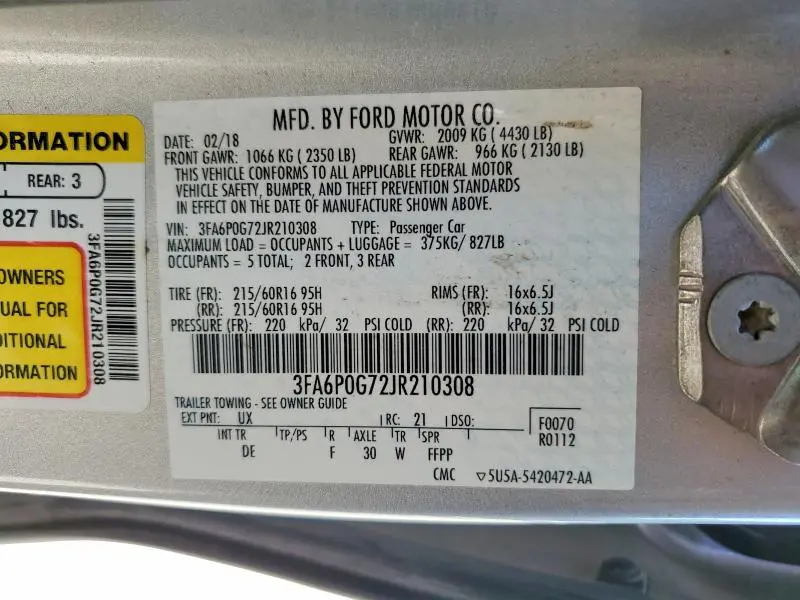 2018 FORD FUSION S  
