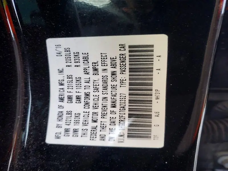 2016 HONDA ACCORD EX  