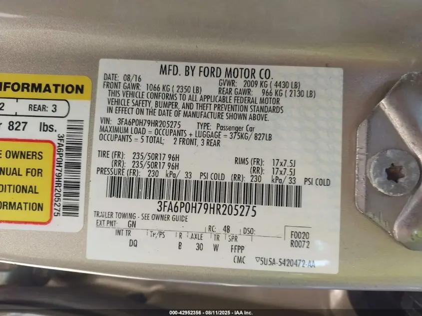 2017 FORD FUSION SE