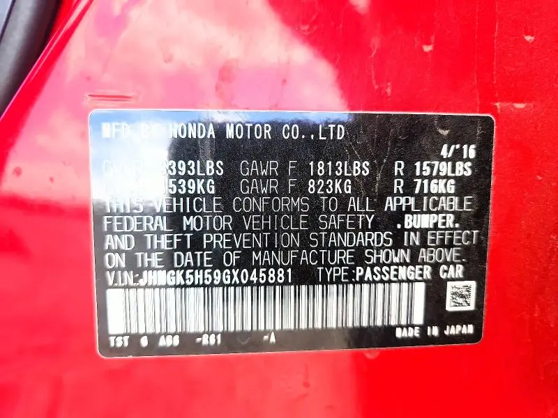 2016 HONDA FIT LX  