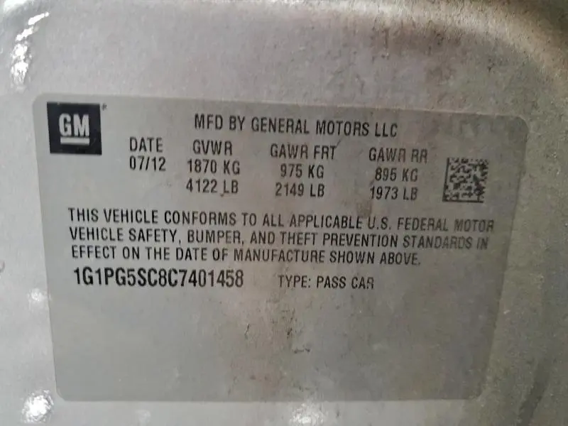 2012 CHEVROLET CRUZE LT  