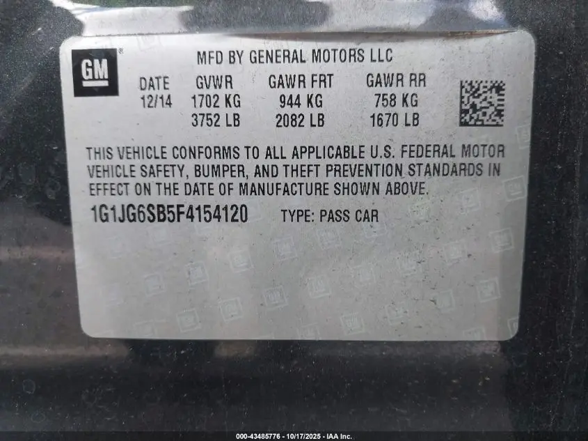 2015 CHEVROLET SONIC RS AUTO