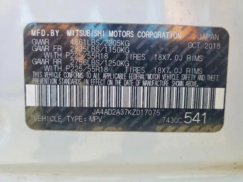 2019 MITSUBISHI OUTLANDER ES  