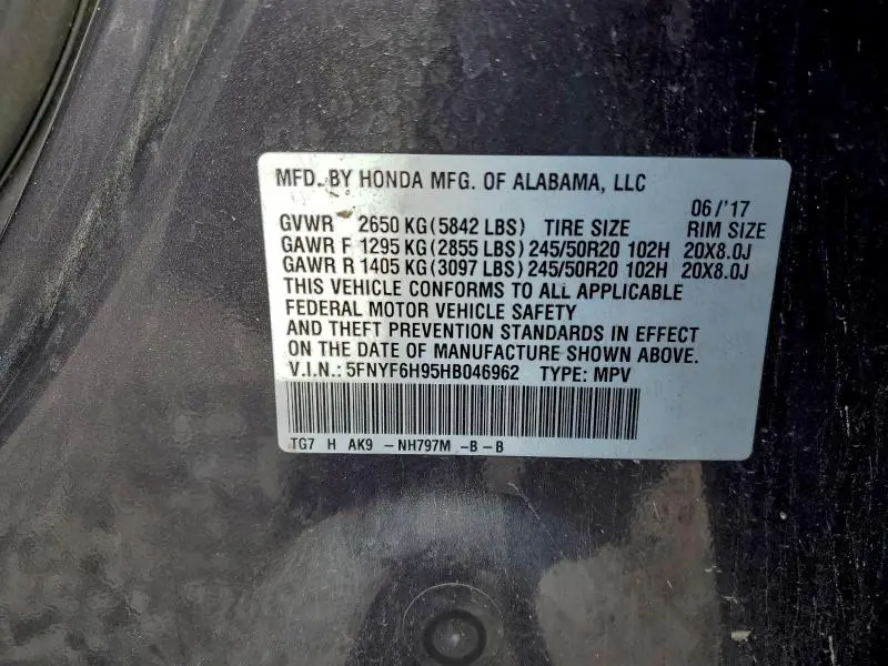 2017 HONDA PILOT TOURING  