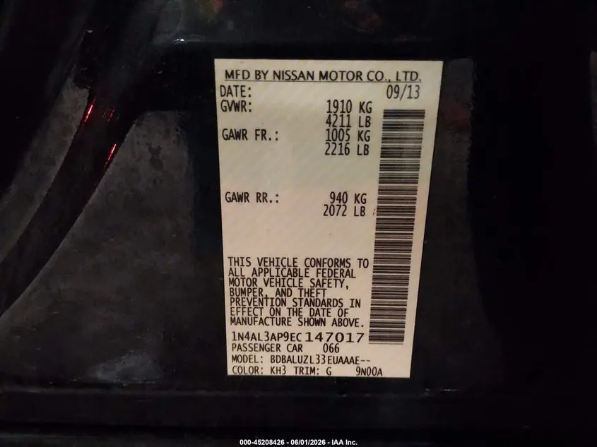 2014 NISSAN ALTIMA 2.5 SV
