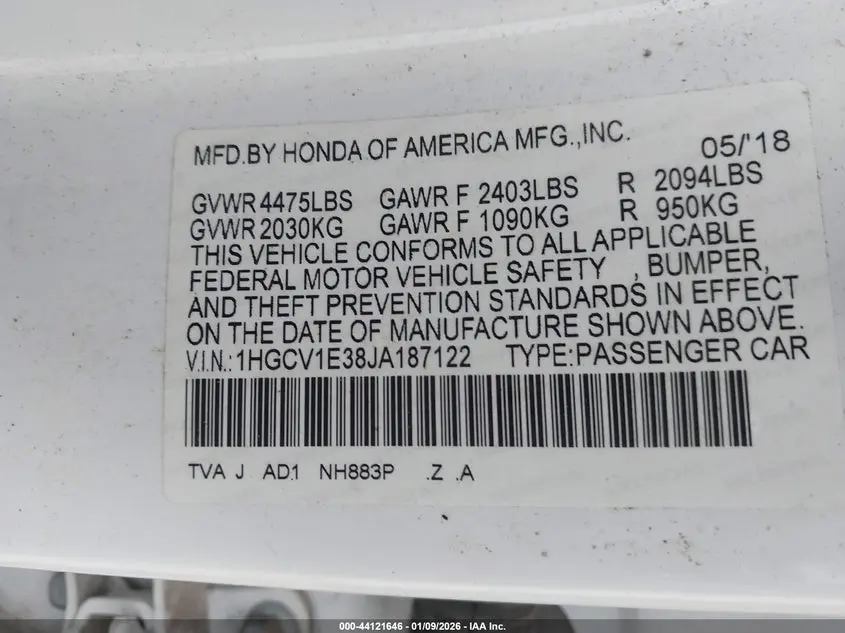 2018 HONDA ACCORD SPORT