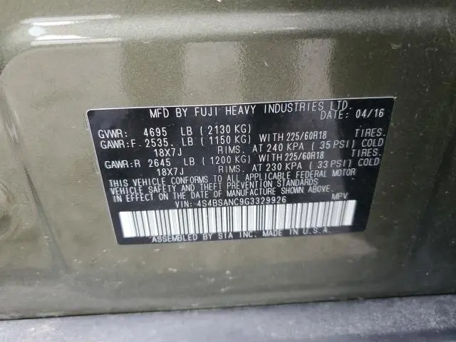2016 SUBARU OUTBACK 2.5I LIMITED