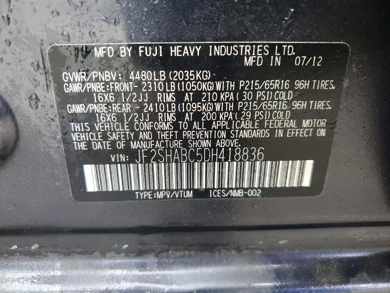 2013 SUBARU FORESTER 2.5X  