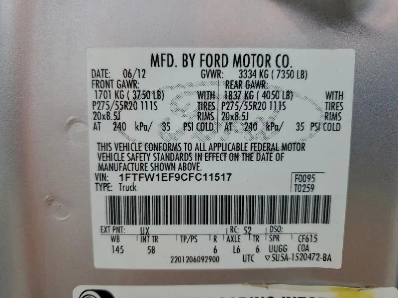 2012 FORD F150 SUPERCREW  