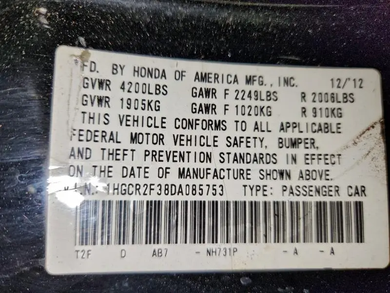 2013 HONDA ACCORD LX  