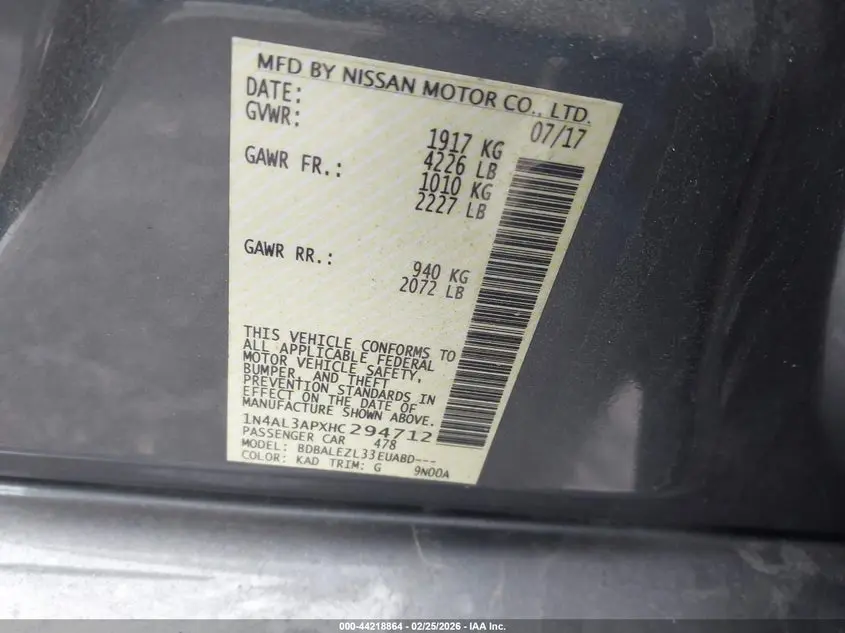 2017 NISSAN ALTIMA 2.5 S