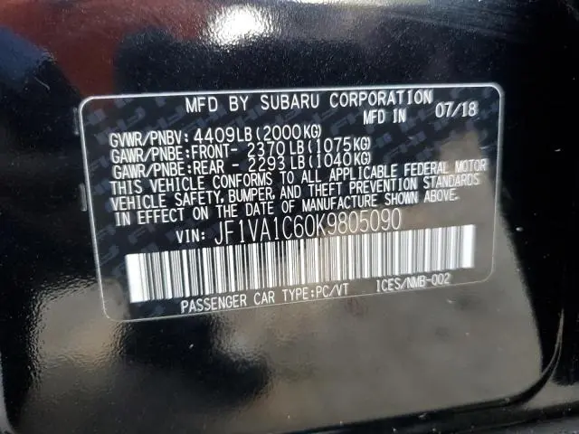 2019 SUBARU WRX PREMIUM  