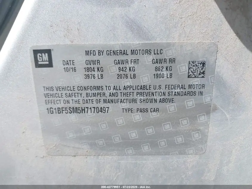 2017 CHEVROLET CRUZE PREMIER AUTO