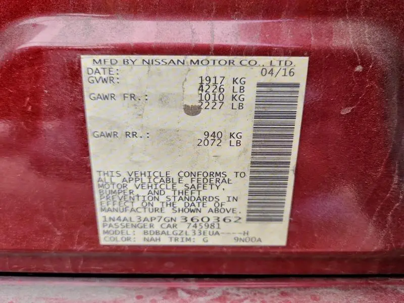 2016 NISSAN ALTIMA 2.5  