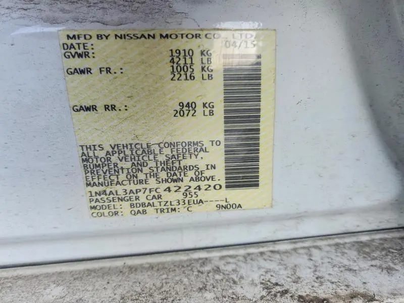 2015 NISSAN ALTIMA 2.5 SL  