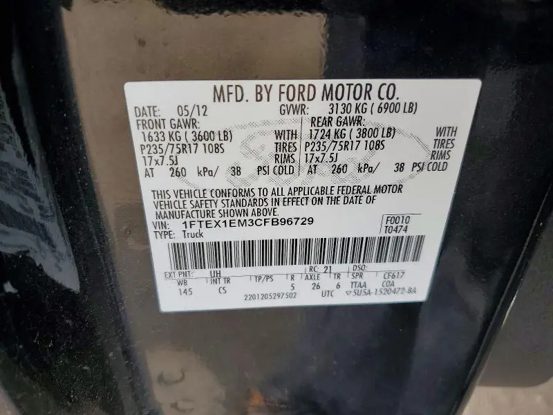 2012 FORD F150 SUPER CAB  