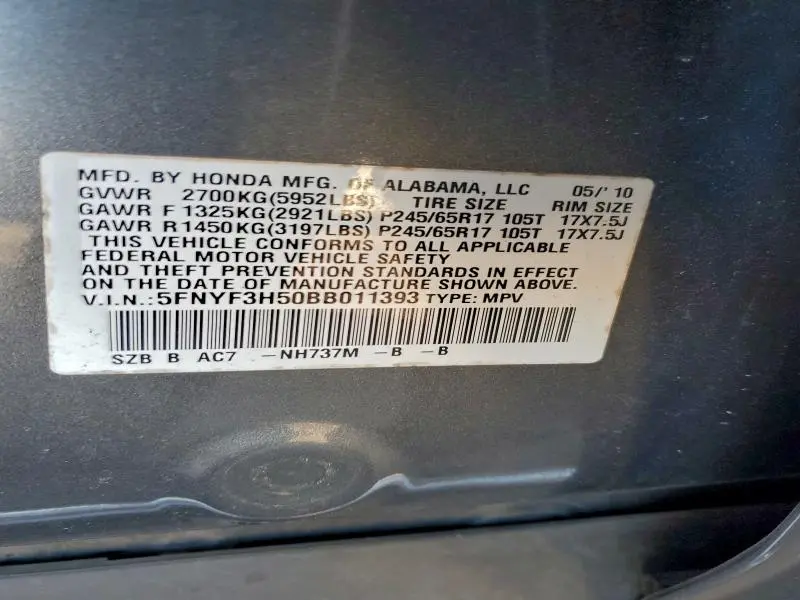 2011 HONDA PILOT EXL  