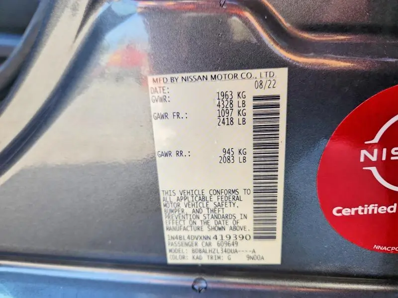 2022 NISSAN ALTIMA SV  