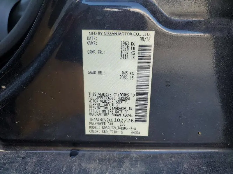 2019 NISSAN ALTIMA 2.5 SL  