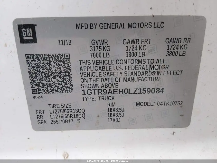 2020 GMC SIERRA 1500 4WD  STANDARD BOX