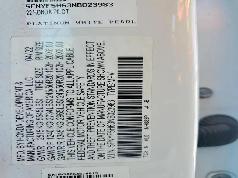 2022 HONDA PILOT TOURING  