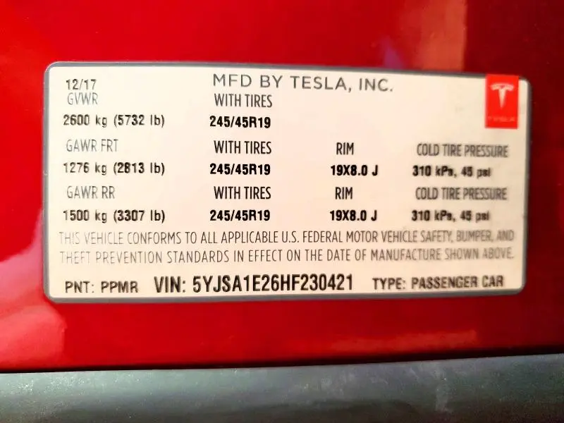 2017 TESLA MODEL S   