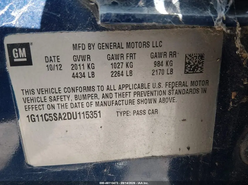 2013 CHEVROLET MALIBU 1LT