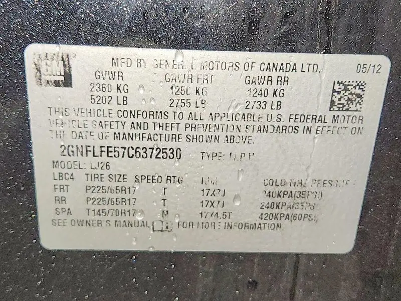 2012 CHEVROLET EQUINOX LTZ  