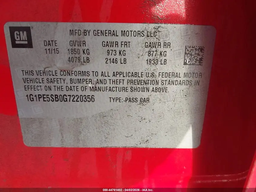 2016 CHEVROLET CRUZE LIMITED 1LT AUTO