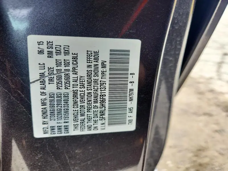 2015 HONDA ODYSSEY TOURING  