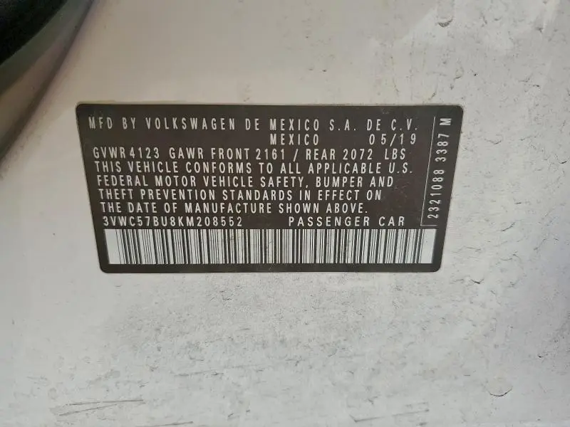 2019 VOLKSWAGEN JETTA S  