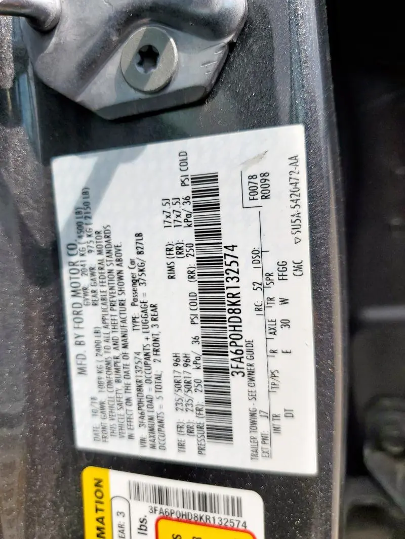 2019 FORD FUSION SE  