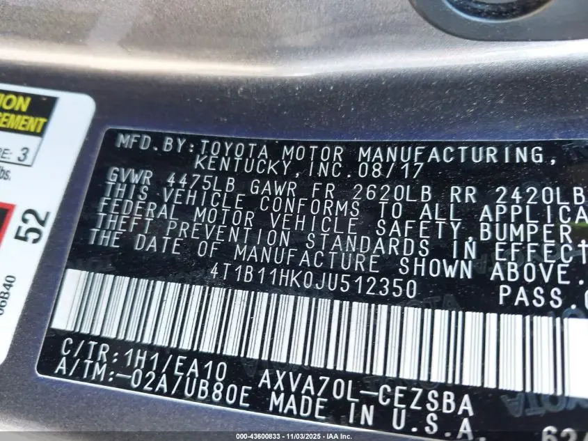 2018 TOYOTA CAMRY SE