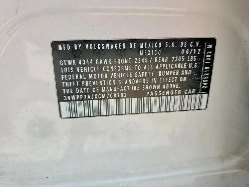2012 VOLKSWAGEN JETTA S  