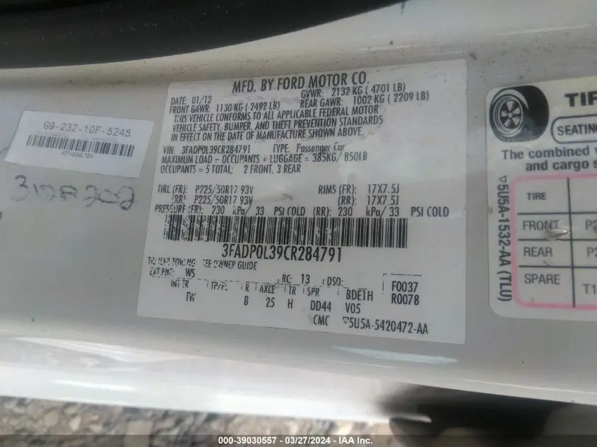 2012 FORD FUSION HYBRID  