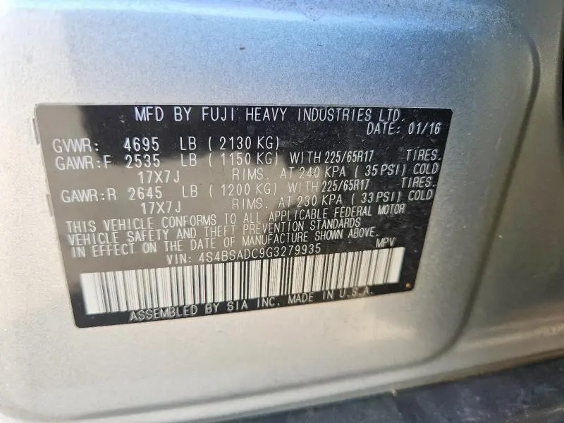 2016 SUBARU OUTBACK 2.5I PREMIUM  