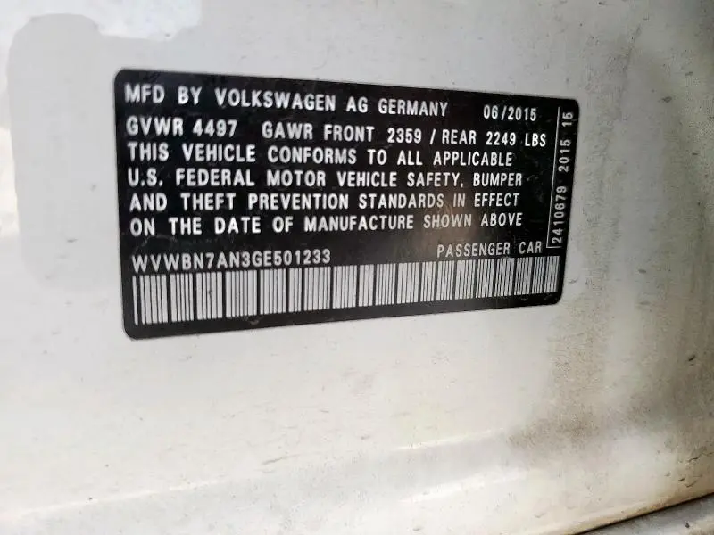 2016 VOLKSWAGEN CC BASE