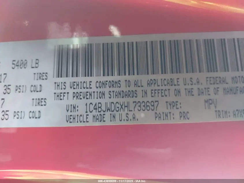 2017 JEEP WRANGLER UNLIMITED SPORT 4X4