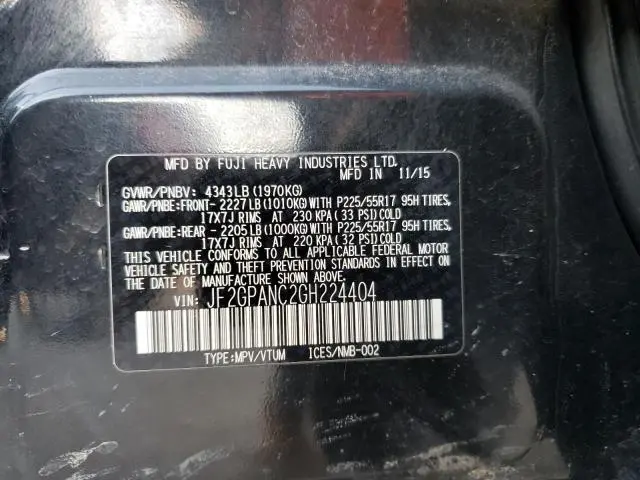 2016 SUBARU CROSSTREK LIMITED