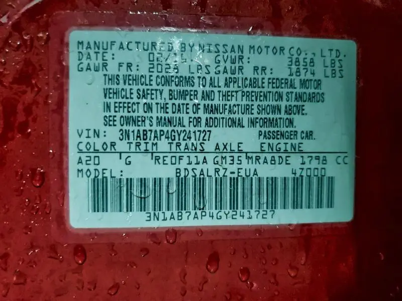 2016 NISSAN SENTRA S  