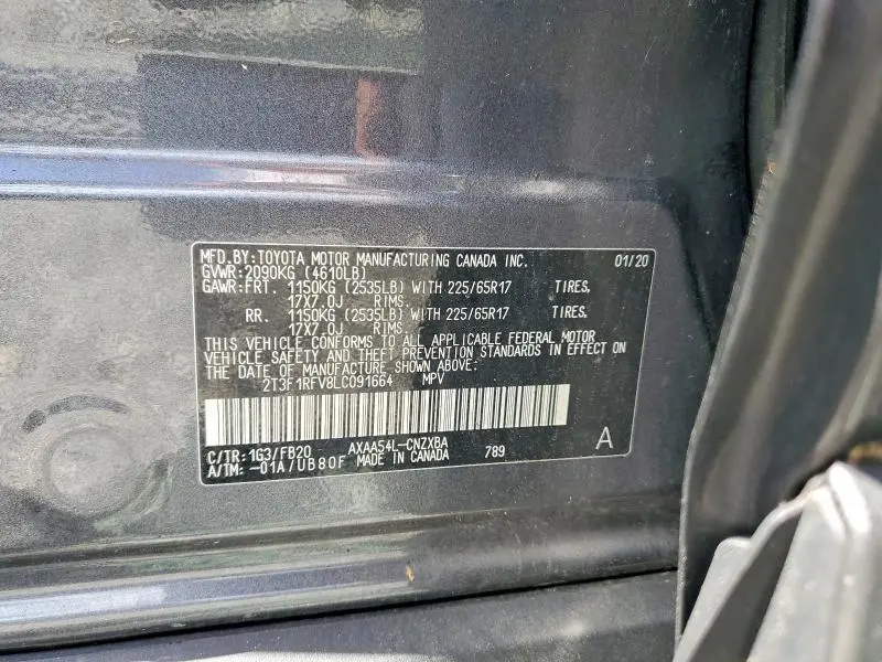 2020 TOYOTA RAV4 LE  